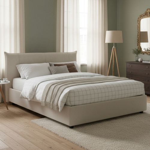 Letto matrimoniale contenitore bianco 175x205cm rivestimento in tessuto - Akasha