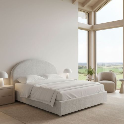 Letto matrimoniale contenitore bianco 175x205cm rivestito in tessuto - Archivio