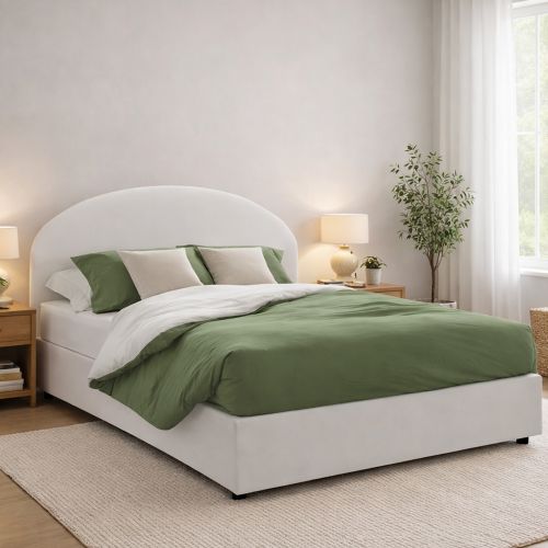 Letto matrimoniale contenitore bianco 175x215cm con testiera arrotondata - Ayur