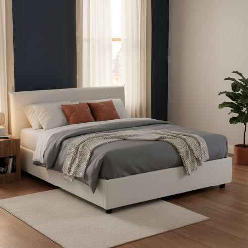 Letto matrimoniale contenitore bianco 175x215cm portaoggetti - Ariella