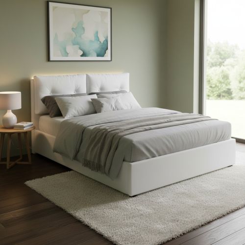 Letto matrimoniale contenitore bianco 175x215cm rivestimento in ecopelle - Aylyn
