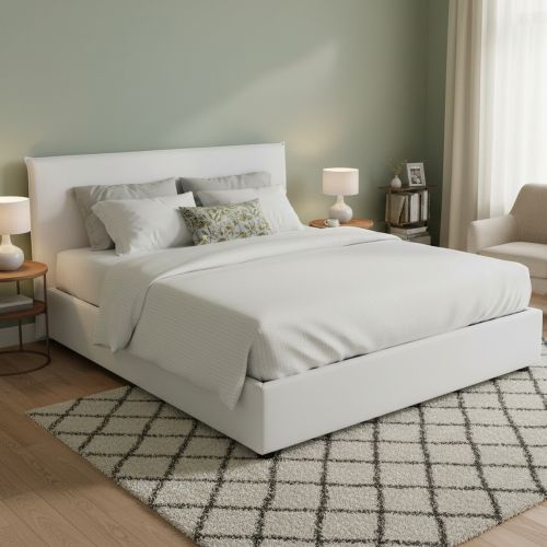 Letto matrimoniale contenitore bianco 175x215cm rivestito in tessuto - Arcan