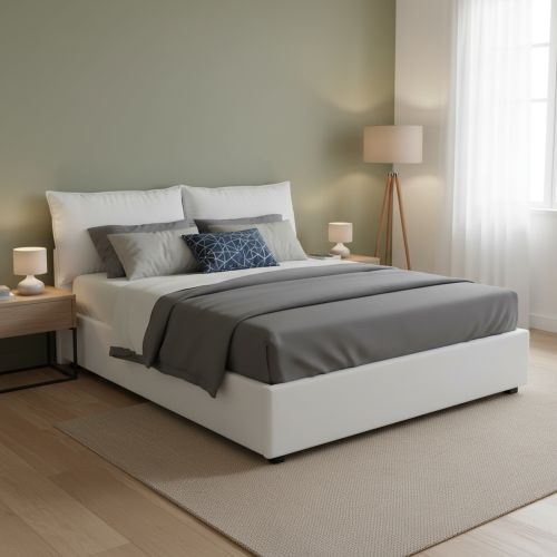 Letto matrimoniale contenitore bianco 175x215cm sfoderabile - Aris
