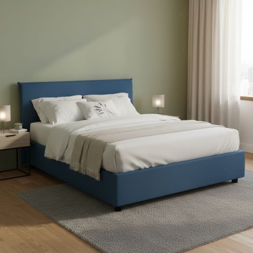 Letto matrimoniale contenitore blu 175x205cm struttura in legno - Ashlee
