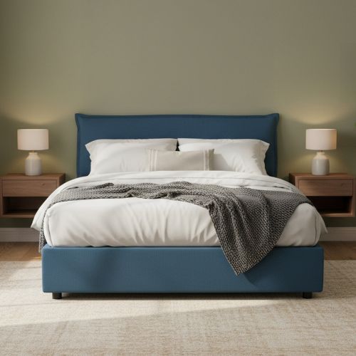 Letto matrimoniale contenitore blu 175x215cm accogliente - Aishia