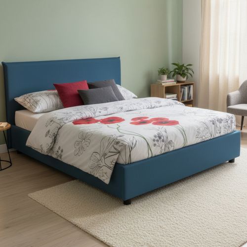 Letto matrimoniale contenitore blu 175x215cm con rete inclusa - Arcan