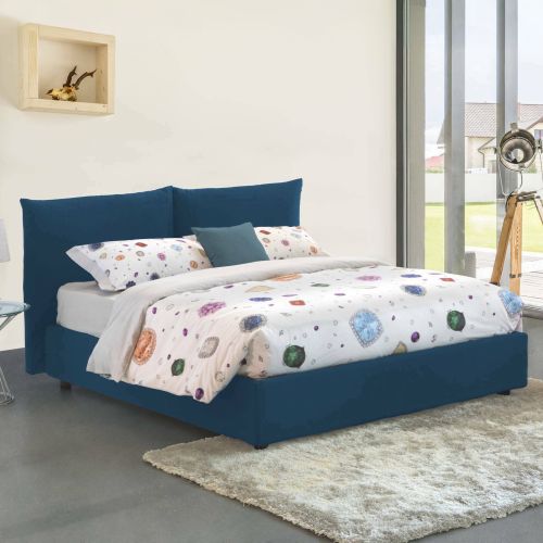 Letto matrimoniale contenitore blu 190x225cm imbottito - Arcole