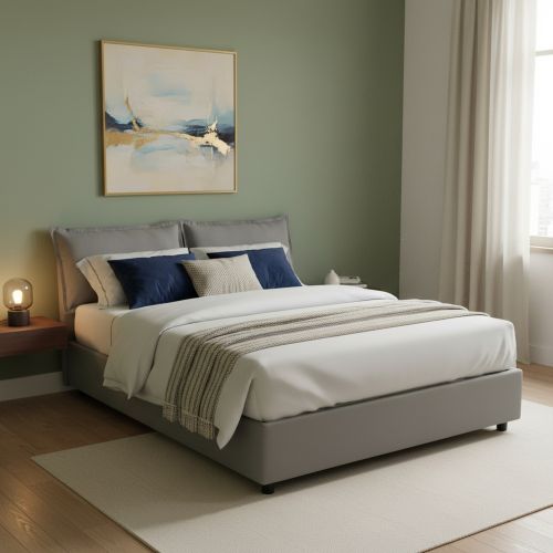 Letto matrimoniale contenitore grigio 175x205cm con materasso - Amelinda