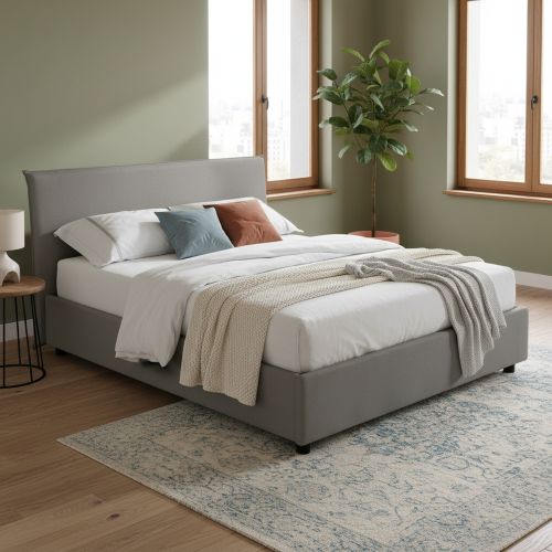 Letto matrimoniale contenitore grigio 175x215cm rivestimento in tessuto - Arcan