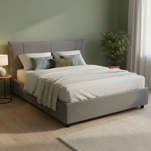 Letto matrimoniale contenitore grigio 175x215cm rivestito in tessuto - Ambassador