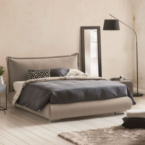 Letto matrimoniale contenitore grigio 180x220cm rivestito in tessuto - Geras