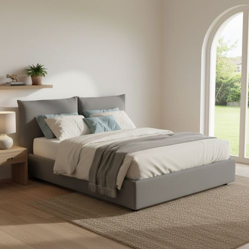 Letto matrimoniale contenitore grigio 190x215cm rivestito in tessuto - Alizarin