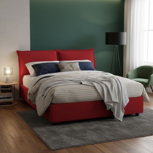 Letto matrimoniale contenitore rosso 175x205cm testiera imbottita - Amelinda