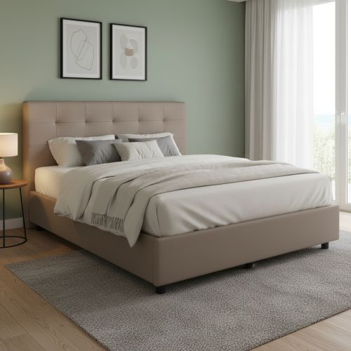 Letto matrimoniale contenitore tortora 171x204cm imbottito - Albanio