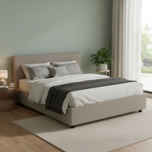 Letto matrimoniale contenitore tortora 175x205cm rivestimento in ecopelle - Scolecite