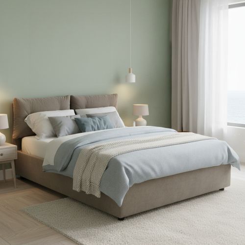 Letto matrimoniale contenitore tortora 175x205cm rivestimento in tessuto - Abbaione