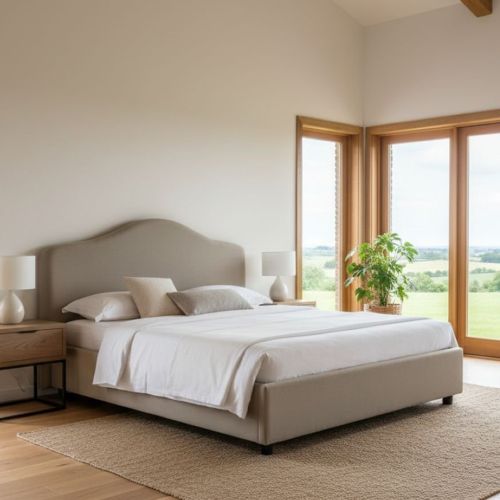 Letto matrimoniale contenitore tortora 175x205cm rivestimento in tessuto - Abigael