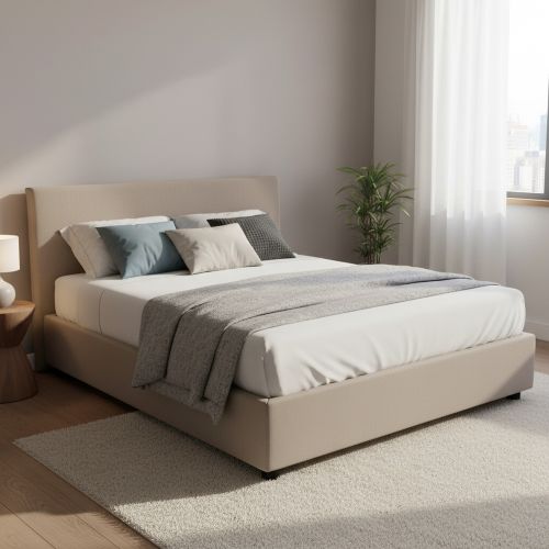 Letto matrimoniale contenitore tortora 175x205cm rivestito in tessuto - Ashlee