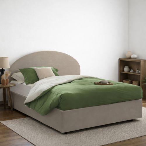 Letto matrimoniale contenitore tortora 175x215cm con testiera arrotondata - Ayur