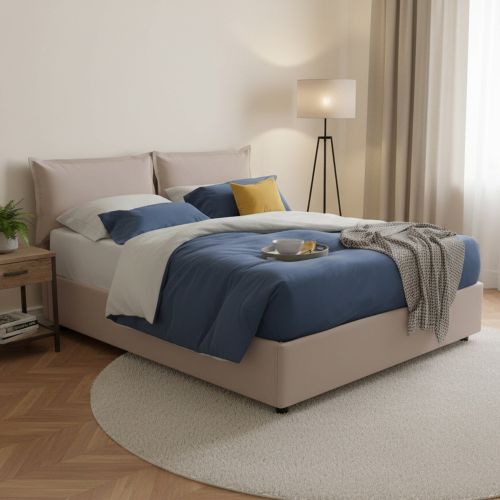 Letto matrimoniale contenitore tortora 175x215cm rivestito in ecopelle - Acrab