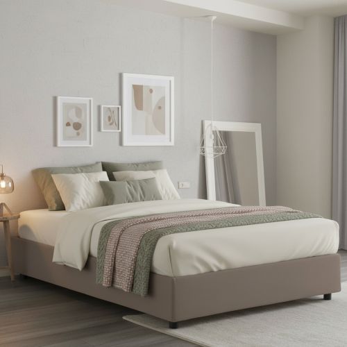 Letto matrimoniale contenitore tortora 175x215cm rivestito in tessuto - Alaska