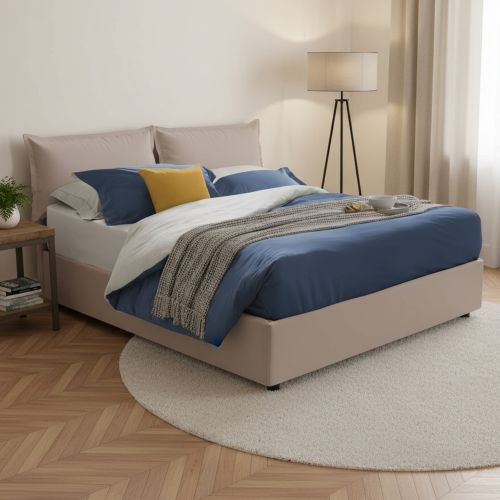 Letto matrimoniale contenitore tortora 175x215cm sfoderabile - Amalta