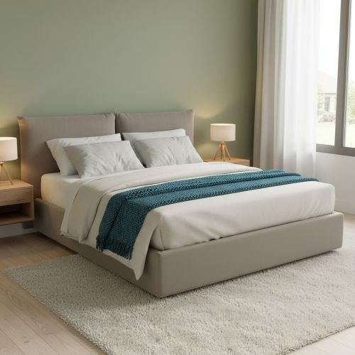 Letto matrimoniale contenitore tortora 190x225cm rivestito in tessuto - Aghineo