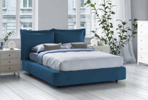 Letto matrimoniale Cornelia, Letto contenitore con rivestimento in tessuto, 100% Made in Italy, Apertura frontale, adatto per materasso 160x190 cm, Blu