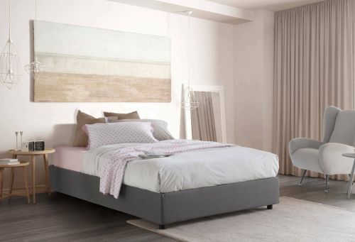 Letto matrimoniale Dana, Letto contenitore con rivestimento in tessuto, 100% Made in Italy, Apertura frontale, con materasso Cm 160x190 incluso, Grigio