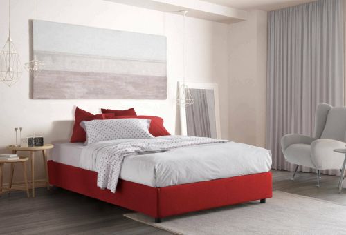 Letto matrimoniale Dana, Letto contenitore con rivestimento in tessuto, 100% Made in Italy, Apertura frontale, con materasso Cm 160x190 incluso, Rosso