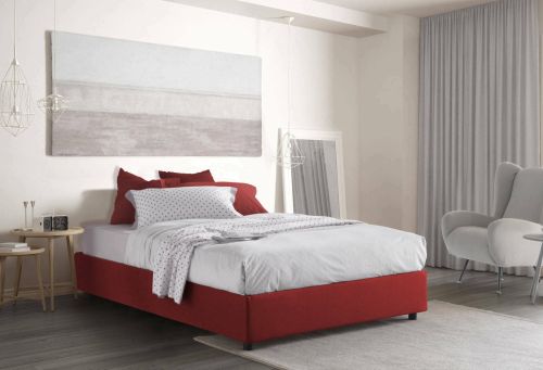 Letto matrimoniale Elisa, Letto contenitore con rivestimento in tessuto, 100% Made in Italy, Apertura frontale, adatto per materasso Cm 160x190, Rosso