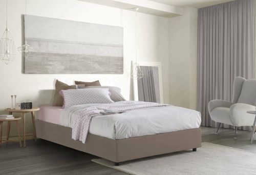 Letto matrimoniale Elisa, Letto contenitore con rivestimento in tessuto, 100% Made in Italy, Apertura frontale, adatto per materasso Cm 160x190, Tortora