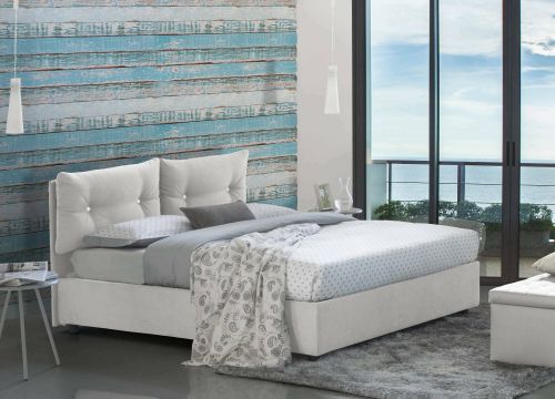 Letto matrimoniale Fabiana, Letto contenitore con rivestimento in tessuto, 100% Made in Italy, Apertura frontale, adatto per materasso Cm 160x200, Bianco