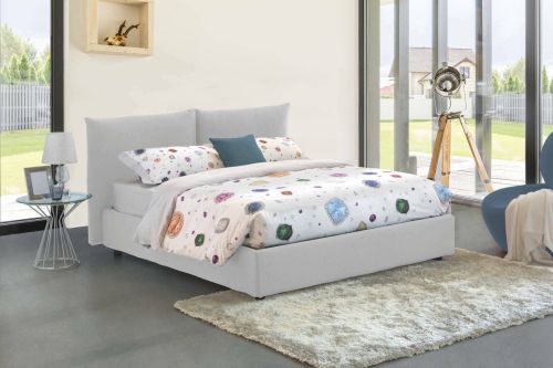 Letto matrimoniale Gabriella, Letto contenitore con rivestimento in tessuto, 100% Made in Italy, Apertura frontale, adatto per materasso Cm 160x200, Bianco
