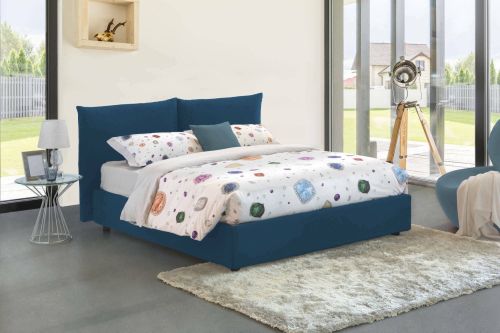 Letto matrimoniale Gabriella, Letto contenitore con rivestimento in tessuto, 100% Made in Italy, Apertura frontale, adatto per materasso Cm 160x200, Blu