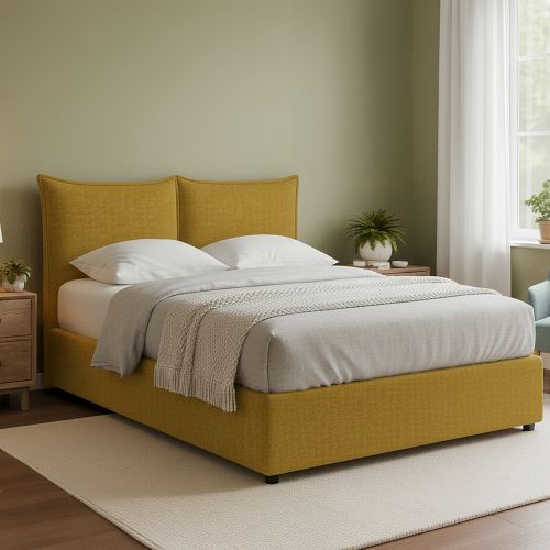 Letto Matrimoniale Giallo Ocra Sfoderabile Contenitore, Dimensione Materasso 160x190 cm - Calcio
