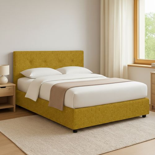 Letto Matrimoniale Giallo Ocra Sfoderabile Contenitore, Dimensione Materasso 160x190 cm - Colere