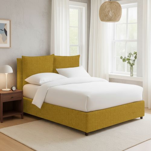 Letto Matrimoniale Giallo Ocra Sfoderabile Contenitore, Dimensione Materasso 160x190 cm - Riesi