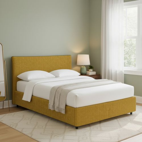 Letto Matrimoniale Giallo Ocra Sfoderabile Contenitore, Dimensione Materasso 160x190 cm - Soliera