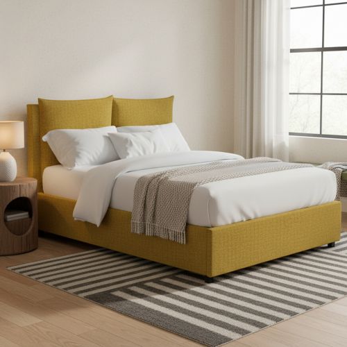 Letto Matrimoniale Giallo Ocra Sfoderabile Contenitore, Dimensione Materasso 160x200 cm - Davoli