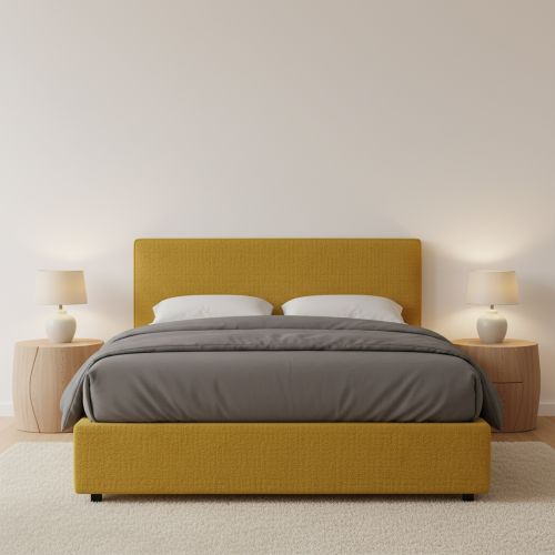 Letto Matrimoniale Giallo Ocra Sfoderabile Contenitore, Dimensione Materasso 160x200 cm - Frinco