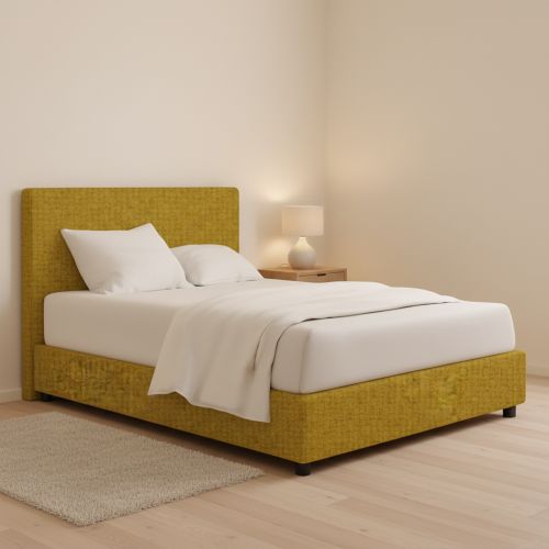Letto Matrimoniale Giallo Ocra Sfoderabile Contenitore, Dimensione Materasso 160x200 cm - Lenta