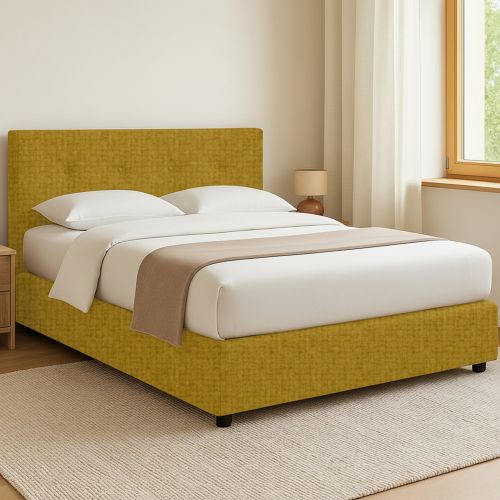 Letto Matrimoniale Giallo Ocra Sfoderabile Contenitore, Dimensione Materasso 160x200 cm - Melilli