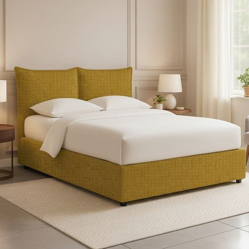 Letto Matrimoniale Giallo Ocra Sfoderabile Contenitore, Dimensione Materasso 160x200 cm - Orino