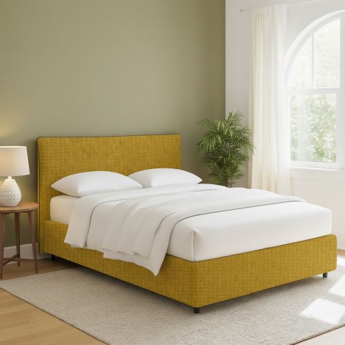 Letto Matrimoniale Giallo Ocra Sfoderabile Contenitore, Dimensione Materasso 160x200 cm - Peia