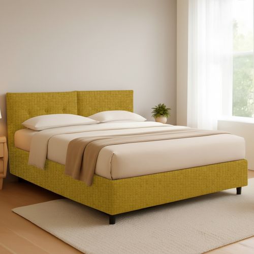 Letto Matrimoniale Giallo Ocra Sfoderabile Contenitore, Dimensione Materasso 160x200 cm - Rozzone