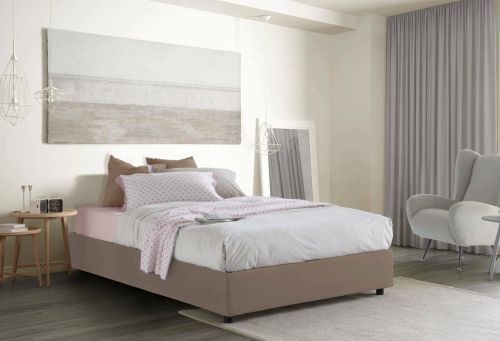 Letto matrimoniale Grace, Letto contenitore con rivestimento in tessuto, 100% Made in Italy, Apertura frontale, con materasso Cm 160x200 incluso, Tortora