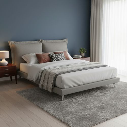 Letto matrimoniale grigio 180x220cm imbottito - Anatoly