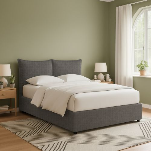Letto Matrimoniale Grigio Antracite Sfoderabile Contenitore, Dimensione Materasso 160x190 cm Made in Italy - Calcio