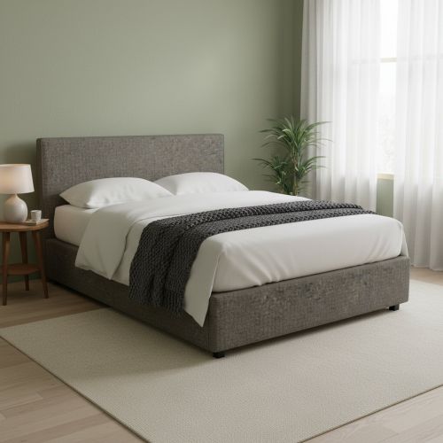 Letto Matrimoniale Grigio Antracite Sfoderabile Contenitore, Dimensione Materasso 160x190 cm Made in Italy - Lioni